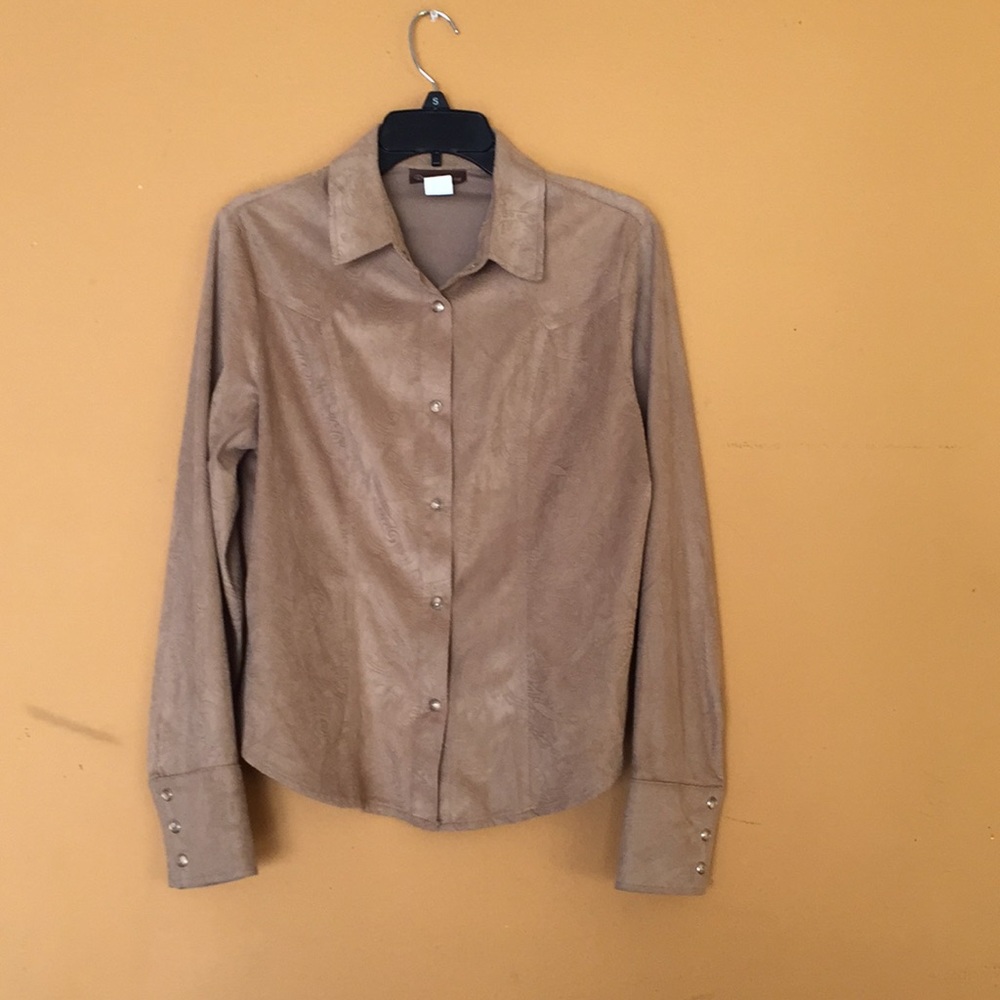 Faux suede button down blouse
